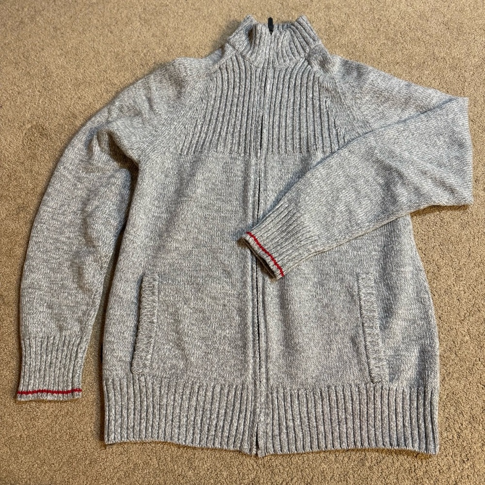 Icebreaker Heather Gray Zip-Up women’s Sweater with Red Accents